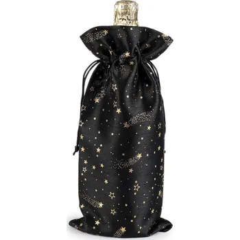Dárková taška Vánoční dárkový pytlík na láhev 15x33 cm 4 černá