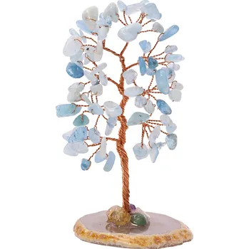 Drahý kámen Magieprirody.cz Strom života Akvamarín na achátovém plátu #ZB484 výška 12 cm