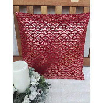 Povlak na dekorativní polštářek Vánoční povlak na polštář 40 x 40 cm – zlaté vlnky na vínovém kanafasu