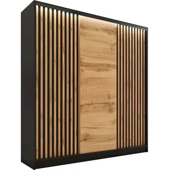 Šatní skříň Šatní skříň INSULAR 3D 180 bez zrcadla, se 4 šuplíky a 2 šatními tyčemi, černý mat/dub wotan +možnost VÝNOSU + vyzvednutí ZDARMA