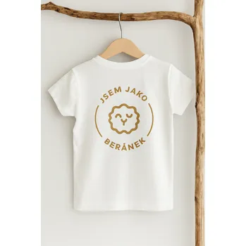 Kojenecký overall Dětské tričko s krátkým rukávem - Jsem jako beránek Krémové tričko, vel. 92/98