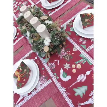 Vánoční dekorace Vánoční sada - jídelní sada pro 6 osob - vánoční motivy na vínové v kombinaci s vínovou v režném efektu