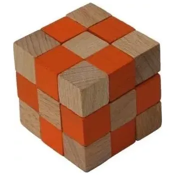 Hlavolam Dřevěný hlavolam kostka oranžová