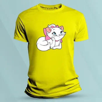 Dětské tričko s potiskem Kočička Marie Žlutá velikost 128 (7-8 let)