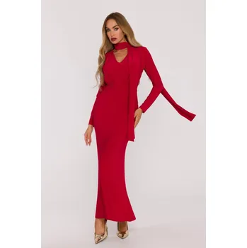 Dámské šaty M891 Šaty s řasením a šerpou - červené EU XL