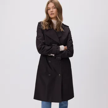 Reserved - Dvouřadý trenčkotový kabát s páskem - tmavě hnědá - TS892-89X - TS892-89X-XS