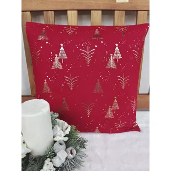 Povlak na dekorativní polštářek Vánoční povlak na polštář 40 x 40 cm – zlaté stromečky na vínovém kanafasu