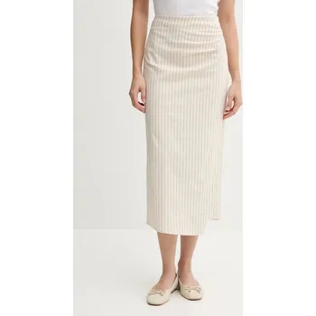 Dámská sukně Sukně s příměsí lnu Sisley béžová barva, midi, 45ICL002P 01X, vel. 36