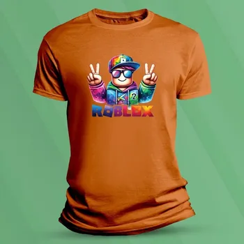Chlapecké tričko Bavlněné dětské tričko Roblox hráč 2 Oranžová velikost L