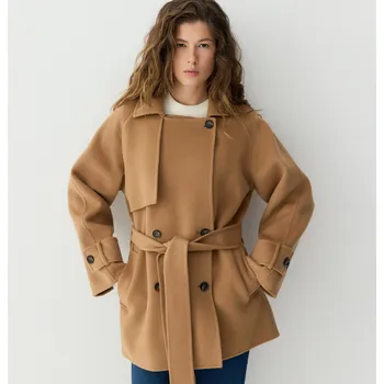 Dámský kabát Reserved - Ruční vlněný kabát - zlatavá hnědá - 371GX-82X - 371GX-82X-XS