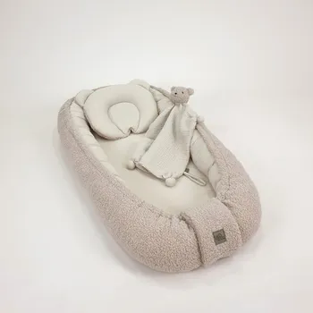 Hnízdečko pro miminko Dětské hnízdečko Teddy z mušelínu a beránka - béžové