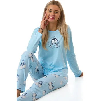 Dámské pyžamo Dámské ledově modré pyžamo Be a Dreamer s tučňáky 1B2309 modrá l