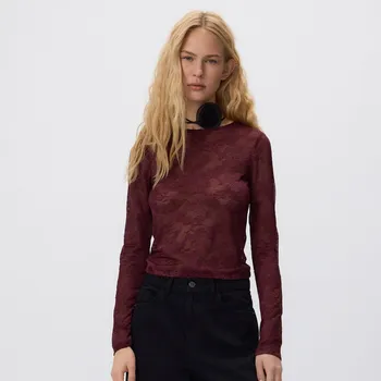 Reserved - Krajkový longsleeve - hnědá - 107IC-83X - 107IC-83X-S