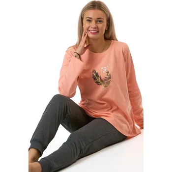 Dámské pyžamo Dámské pyžamo z teplé bavlny meruňkové se zlatými pírky 1TB0120 oranžová xl