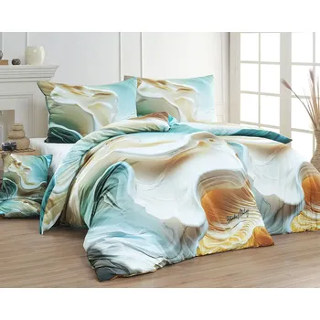 Povlečení Matějovský Blanka Matragi Éterico krémové/béžové/mátově zelené 140 x 200, 70 x 90 cm zipový uzávěr