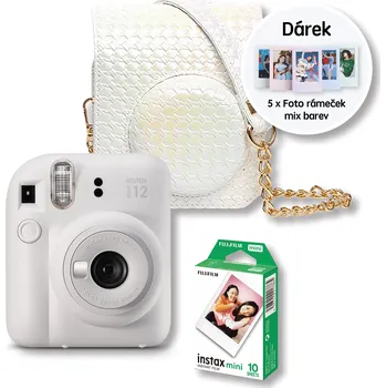 Analogový fotoaparát Fujifilm Instax Mini 12 Set Iridescent 3v1 White Limitovaná Edice + 5ks Mini Photo Frame Pastel Mix barev