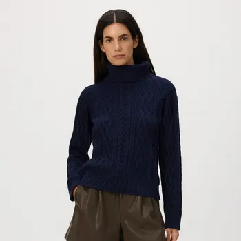 Dámské oblečení Reserved - Svetr pletený v&nbsp;copánkovém vzoru - tmavomodrá - 091GS-59X - 091GS-59X-S