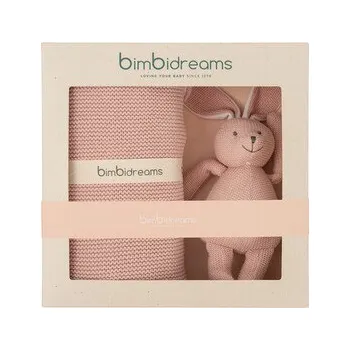 Dětská deka Darčekový set BIMBIDREAMS - ružová pletená deka so zajkom