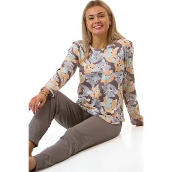 Dámské pyžamo Dámské šedohnědé pyžamo s liškami z bavlny 1B2306 hnědá l