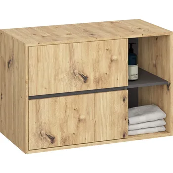 Policová skříň Závěsná skříňka pod umyvadlo VAMI s otvory 90 cm dub artisan/šedý grafit