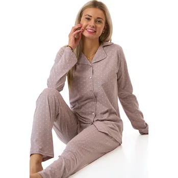 Dámské pyžamo Elegantní dámské pyžamo cappuccino se světle růžovými puntíky 1B2264 hnědá l