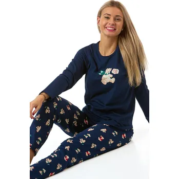 Dámské pyžamo Dámské bavlněné tmavě modré zimní pyžamo s medvídky a šálou 1B2288 modrá xl