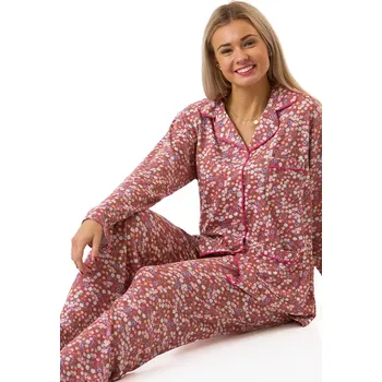 Dámské noční prádlo Hřejivé starorůžové dámské pyžamo s kvítím 1DF0041 růžová m