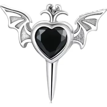Náušnice For Silver Stříbrná náušnice s černým srdcem a netopýřími křídly - Stříbro 925