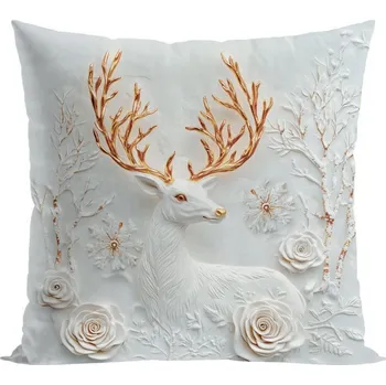 Polštář Vánoční polštář CHRISTMAS DEER 3D 40x40 cm, stříbrný efekt, Mybesthome Varianta: Povlak na polštář s prošívanou výplní, 40x40 cm