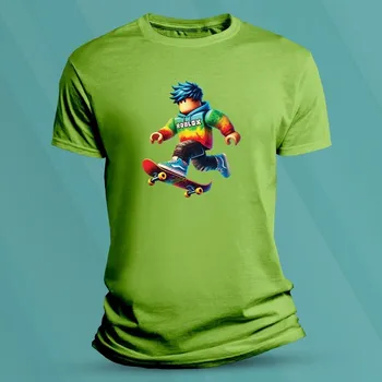 Chlapecké oblečení Dětské bavlněné tričko Roblox na skejtu velikost M Lime