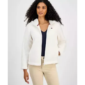 Dámská mikina Tommy Hilfiger dámská mikina, Sherpa Zip-Front bílá L