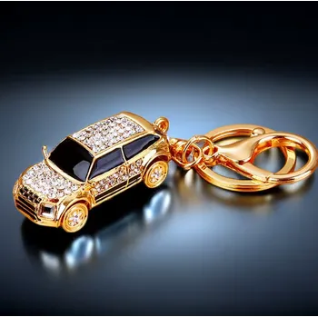 B-TOP Zlatý přívěsek na klíče ve tvaru auta s krystalky