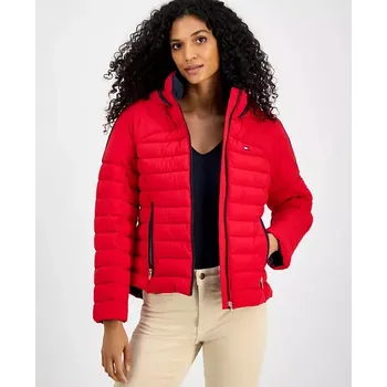 Dámská bunda Tommy Hilfiger dámská zimní bunda Hooded Long-Sleeve červená L