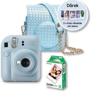 Analogový fotoaparát Fujifilm Instax Mini 12 Set Iridescent 3v1 Blue Limitovaná Edice + 5ks Mini Photo Frame Pastel Mix barev
