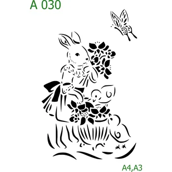 Plastová šablona pro malování - Velikonoce - Zajíček (A030) - A3 , Lepící fólie