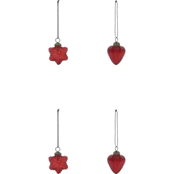 Vánoční ozdoba House Doctor Červené skleněné vánoční ozdoby Heart & Star, 4 ks