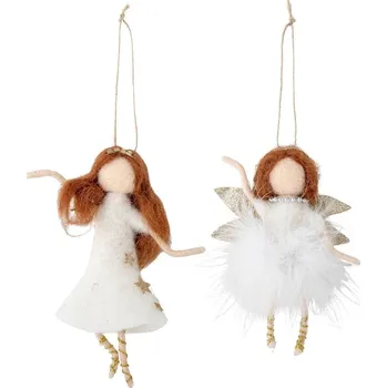 Vánoční ozdoba Bloomingville Set dvou bílých vlněných ozdob Liuka 14 cm