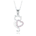 1951 MINET Stříbrný náhrdelník kočka se srdíčkem s bílými a růžovými zirkony