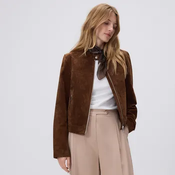 Dámský kabát Reserved - Kožená bunda na zip - zlatavá hnědá - WM887-82X - WM887-82X-M