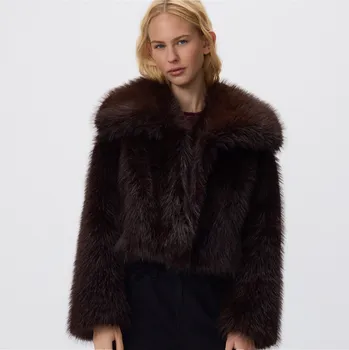 Reserved - Zkrácená bunda z umělé kožešiny - tmavě hnědá - 699HD-89X - 699HD-89X-L