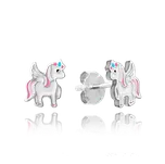 0035 MINET Barevné stříbrné náušnice JEDNOROŽCI