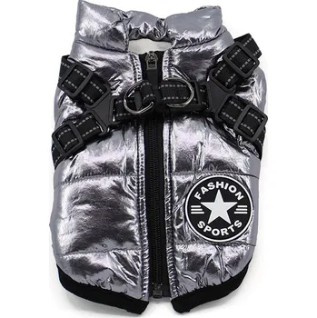 Obleček pro psa Vsepropejska Achar zimní bunda pro psa s postrojem Barva: Šedá, Délka zad (cm): 22, Obvod hrudníku: 34 - 36 cm