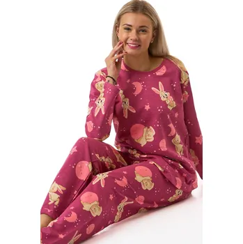 Dámské pyžamo Dámské pyžamo z teplé bavlny malinové s pohádkovými králíčky 1TB0099 vínová xl