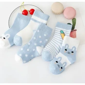 5 párů bavlněných ponožek s motivem králíčka (0-6 let) Barva: modré, Velikost: 4-6 let (14-16 cm)