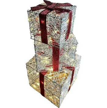 Vánoční dekorace senzanakupy vánoční LED dárky 17 x 19 x 19 cm stříbrné 3 ks