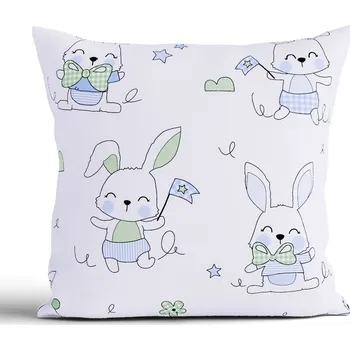 Povlak na dekorativní polštářek Bavlněný povlak na polštář Renforcé 40 × 40 cm - Králíčci modré