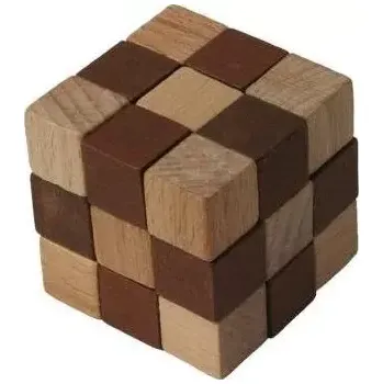 Hlavolam Dřevěný hlavolam kostka hnědá
