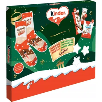 Čokoláda KINDER Mix 179 g + KINDER PONOŽKY (zelená nebo modrá) (2x Kinder Bueno, 2x Kinder Country, 1x Kinder Schoko-Bons)
