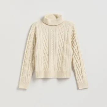 Dámský svetr Reserved - Svetr pletený v copánkovém vzoru - tělová - 091GS-02X - 091GS-02X-S