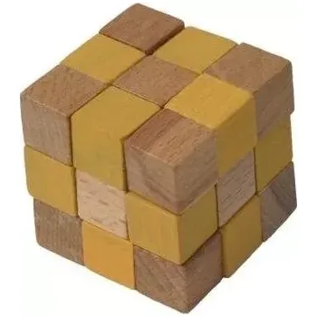 Hlavolam Dřevěný hlavolam kostka žlutá
